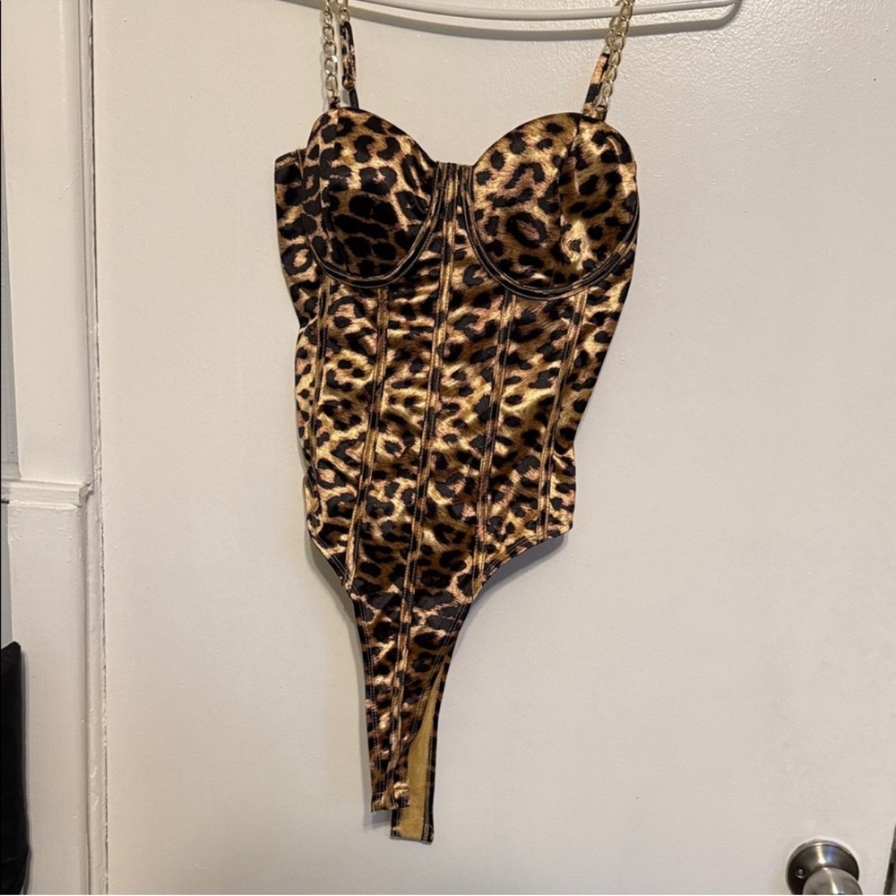 Leopard Print Bodysuit with Chain Straps